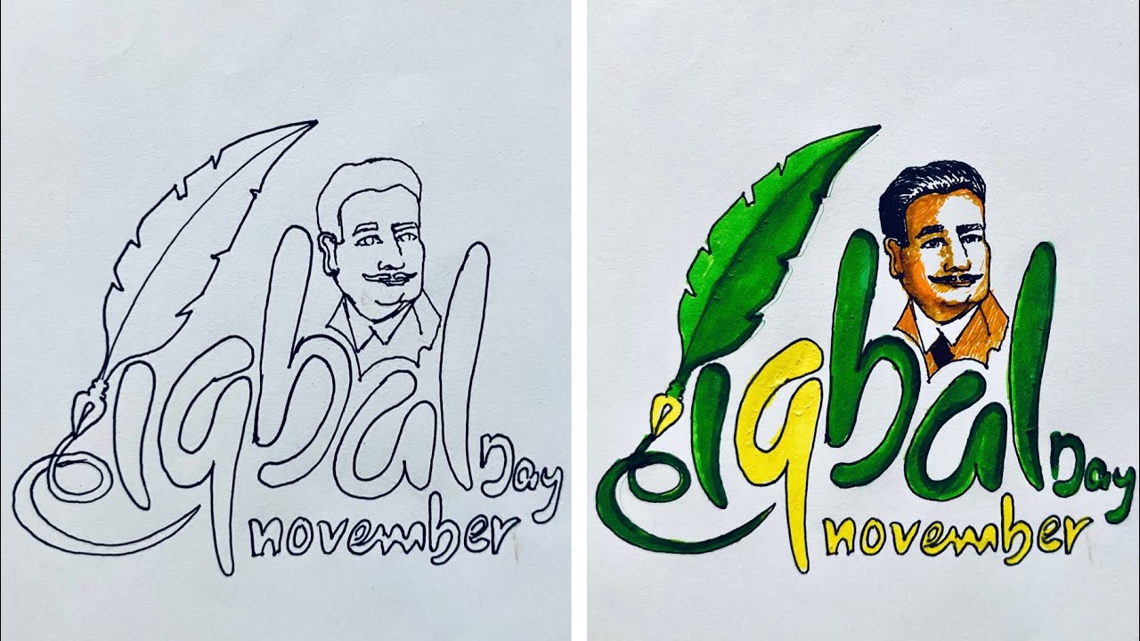 How to draw an ALLAMA IQBAL On 9th November Day Drawing | Point colors | Easy Drawing for kids 