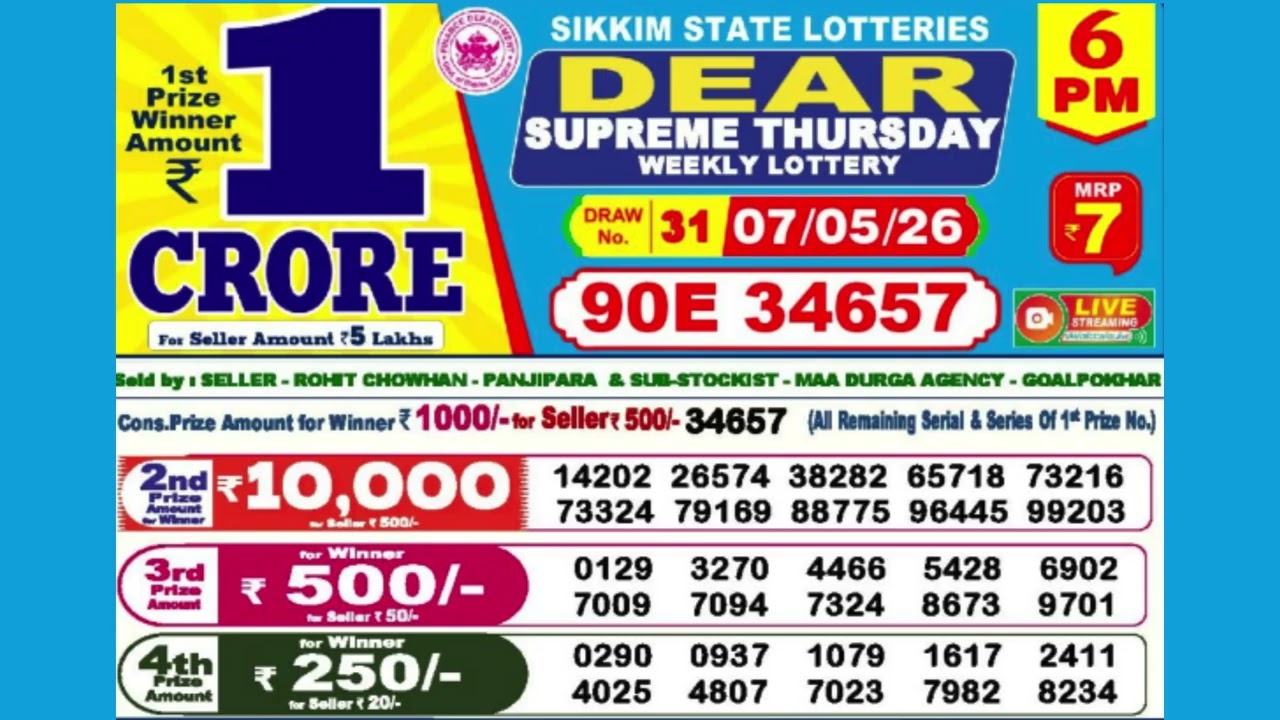 DEAR SUPREME THURSDAY WEEKLY LOTTERY TODAY RESULT 6 PM 07/05/26#latest lottery result