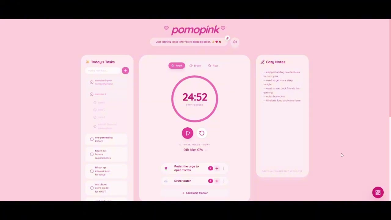 pomopink demo | cute pomodoro timer, task tracker, and habit tracker ✨💗
