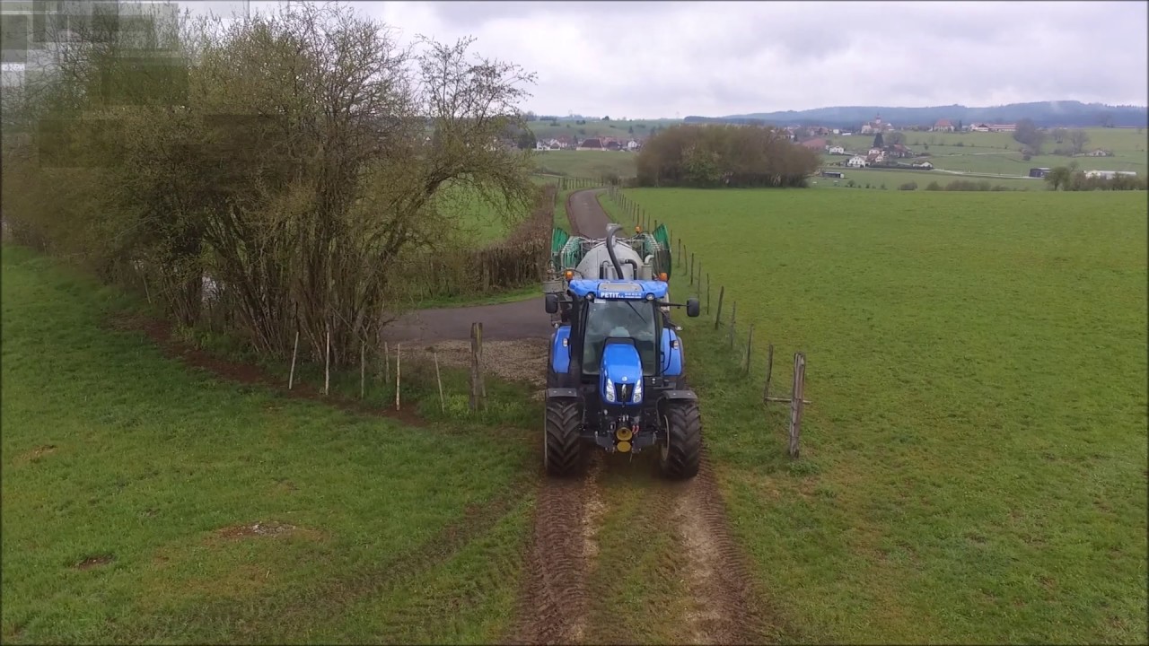 Epandage de lisier avec NEW HOLLAND T6 160 & PICHON avec pendillard PHANTOM 3 et GOPRO