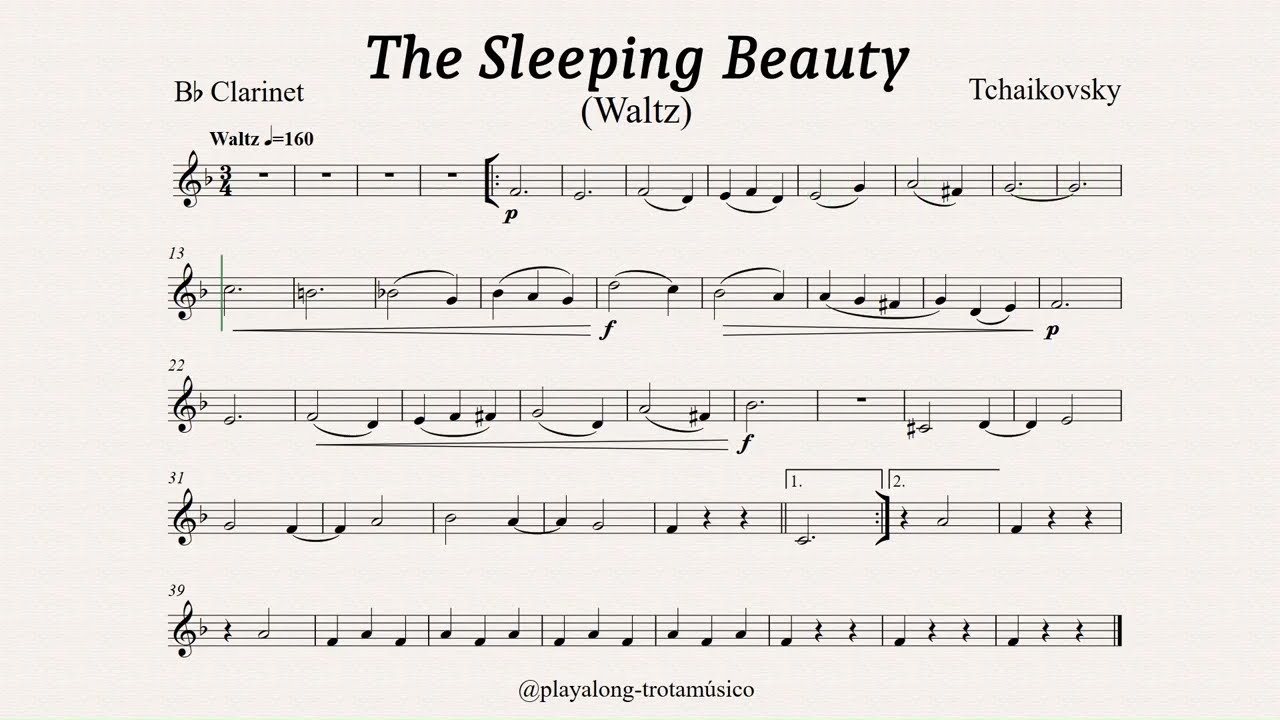 Clarinet Easy Playalong - The Sleeping Beauty Waltz (Tchaikovsky) Bb sheet music with accompaniment