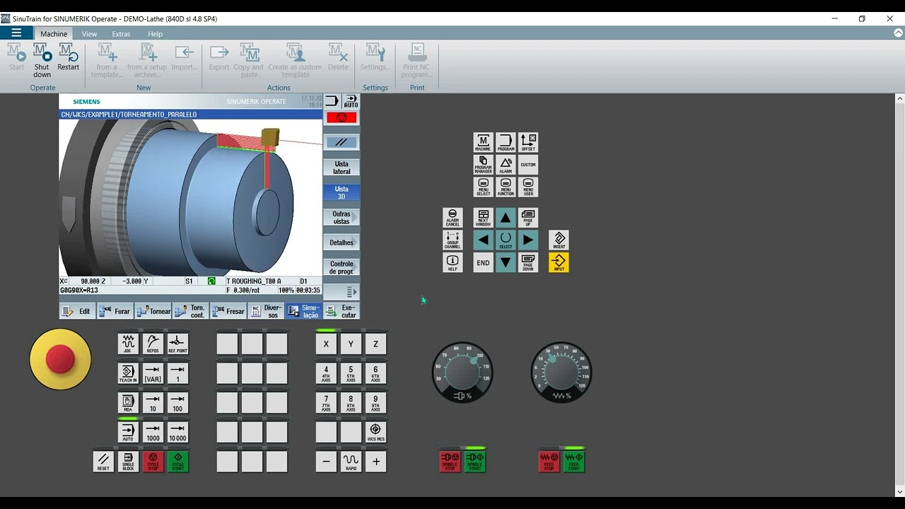 Programa CNC parametrizado p/ comando SIEMENS: Torneamento externo longitudinal e transversal.