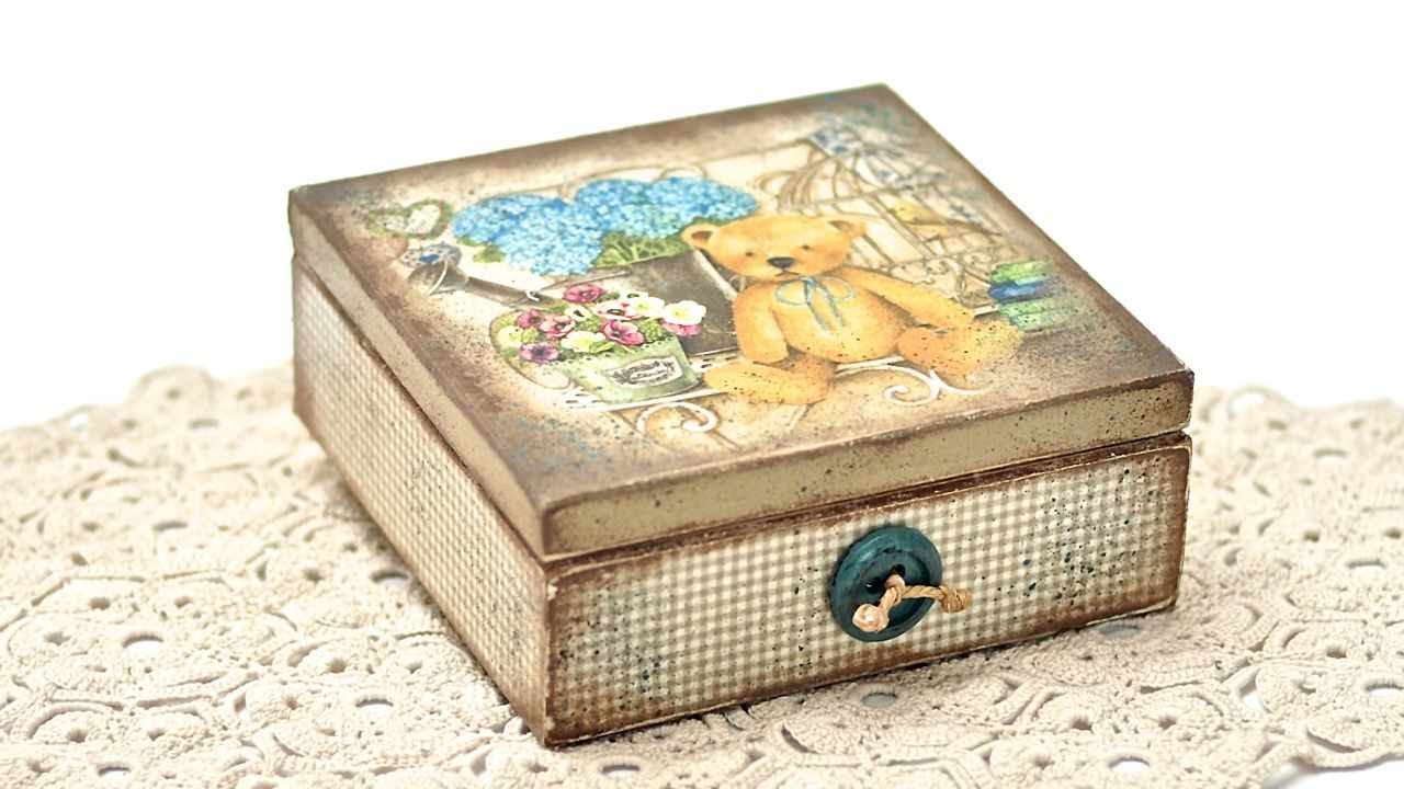 Decoupage  pudełko z misiem - DIY tutorial