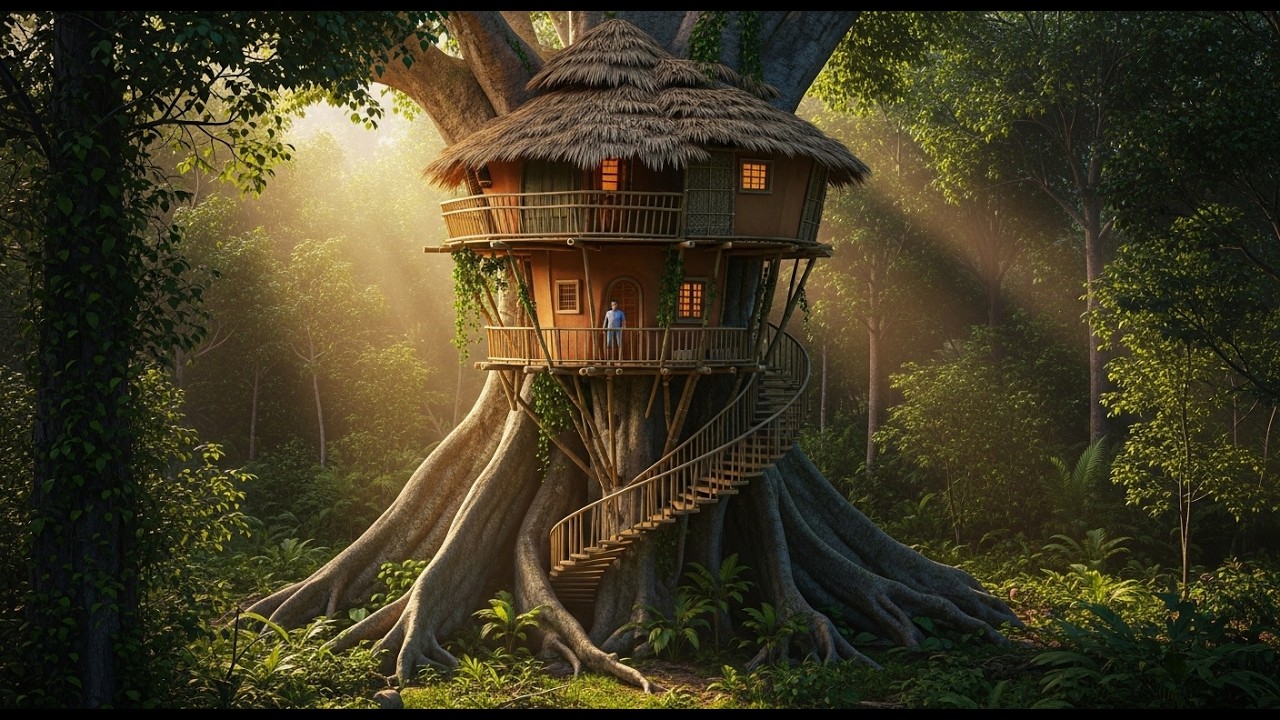 Building a Dream Treehouse on a Giant Ancient Tree  50 Days Bushcraft
