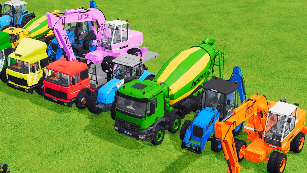 TRANSPORTING EXCAVATOR MIXER TRUCK TRACTORs Backhoe loaders with truck in Game FARMING SIMULATOR 22