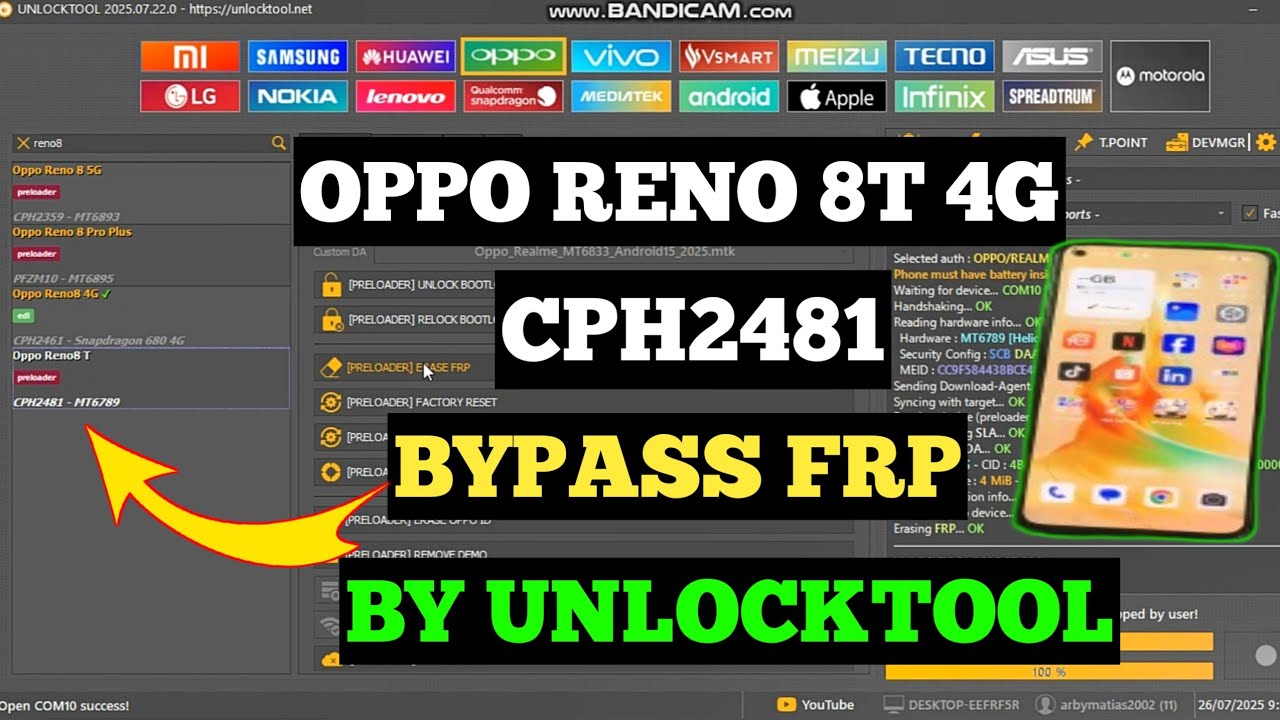 OPPO RENO 8T 4G (CPH2481) BYPASS FRP BY UNLOCKTOOL