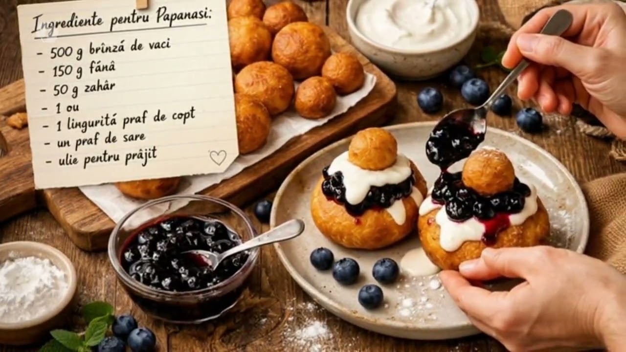 Reteta papani cu  dulceata de afine