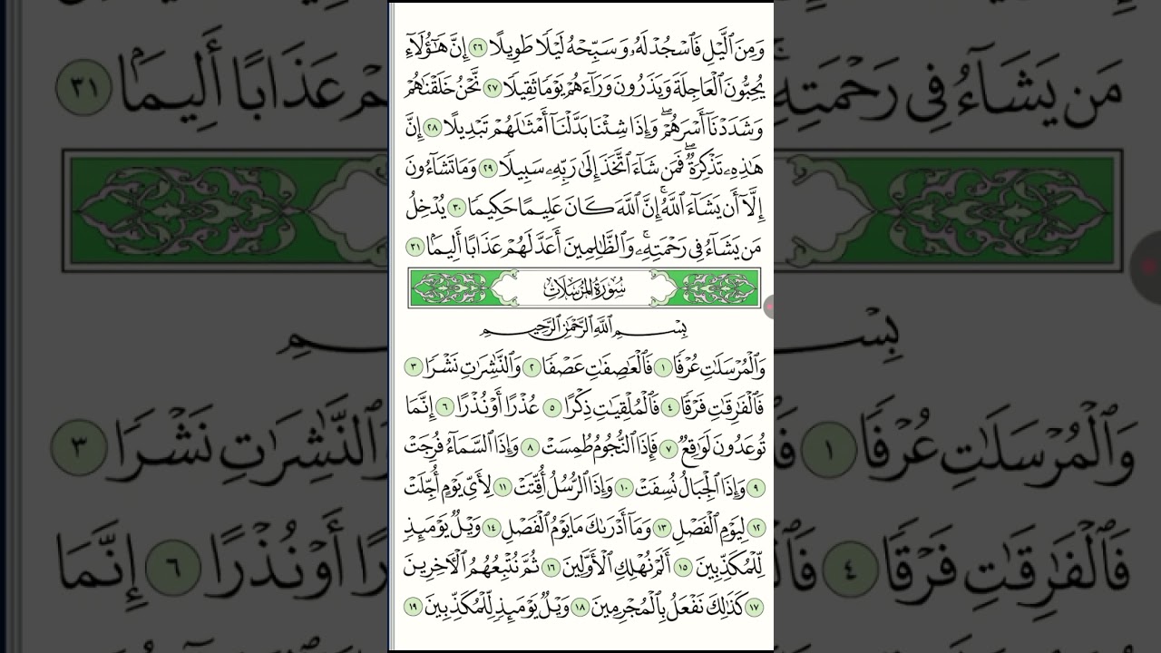 القرآن الكريم الجزء التاسع والعشرون من سورة القيامة إلى سورة المرسلات 