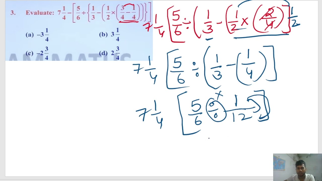 Evaluate: 7*1/4-(5/6//1/3-(1/2*3/4-1/4)))