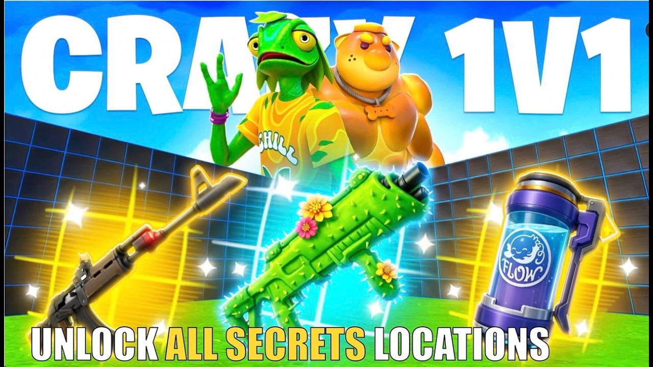 CRAZY 1V1 FFA ALL GUNS & RIDES MAP FORTNITE CREATIVE (PART 50) - FIND ALL NEW SECRETS LOCATIONS