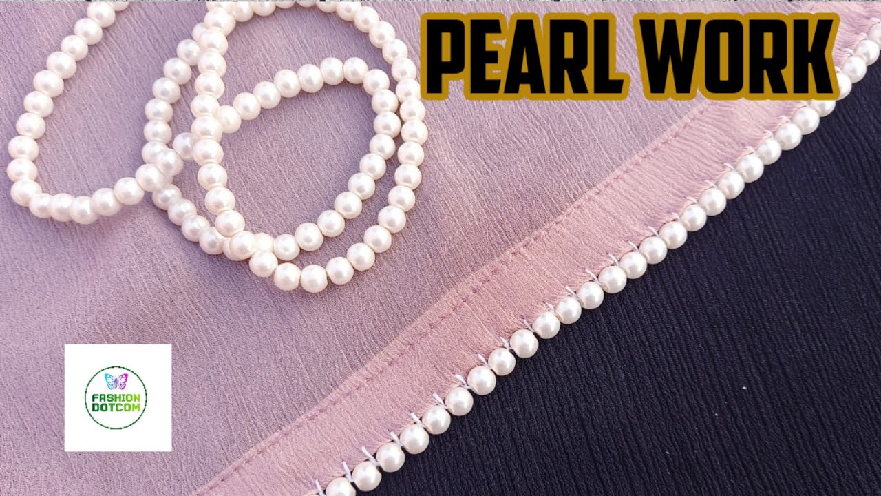 Dupatta par moti lagane ka tarika | Pearl work on dupatta | Bead Border Design | Pearl Lace Edge