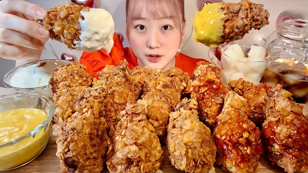 ASMR Корейский хрустящий жареный цыпленок【русские субтитры】【Mukbang/ Eating Sounds】