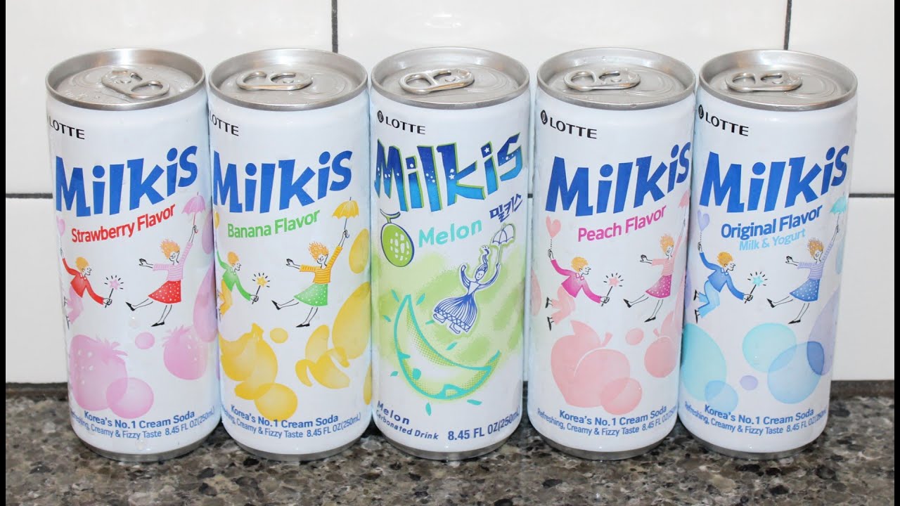 LOTTE Milkis Cream Soda: Strawberry, Banana, Melon, Peach & Original Review