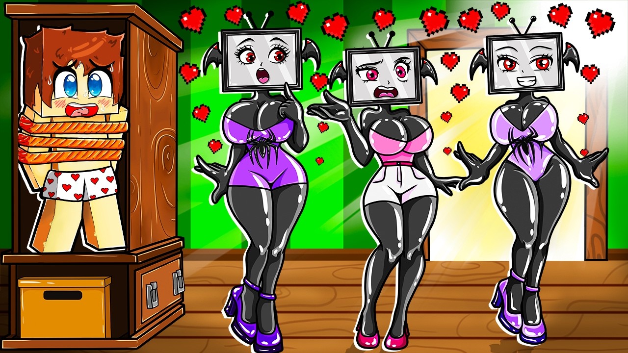 Я ПРЯЧУСЬ ОТ СУМАСШЕДШИХ ТВ ДЕВУШЕК В МАЙНКРАФТ! КРАСЯ CAT TV WOMAN MINECRAFT