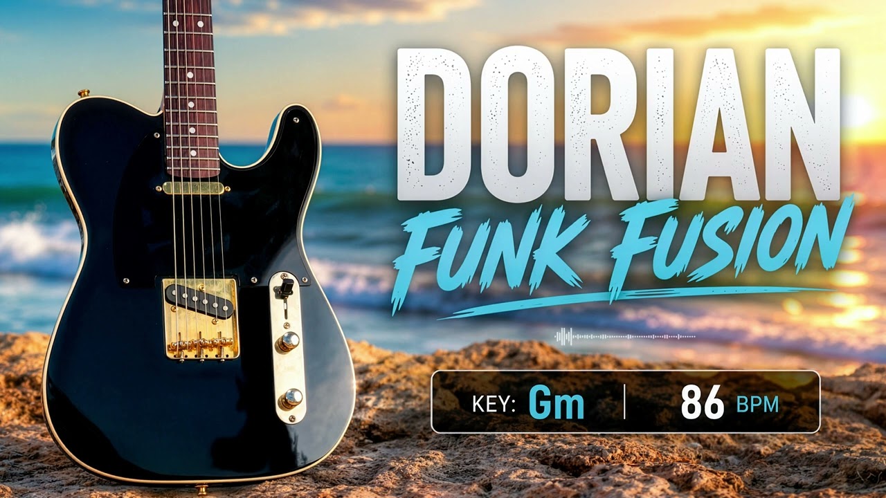 Dorian Funk Fusion Guitar Backing Track Jam in Gm | 86 BPM