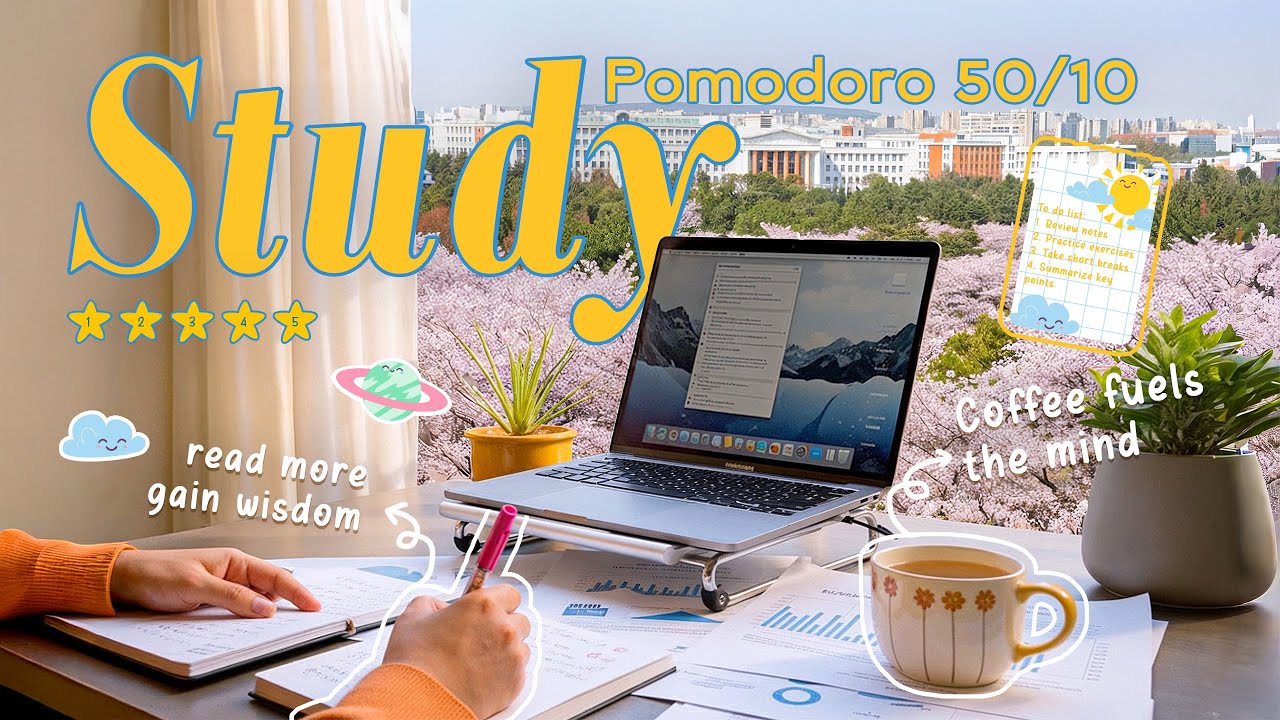 3-HOUR STUDY WITH ME |🎹Soft Music for Working, Studying | Pomodoro 50-10