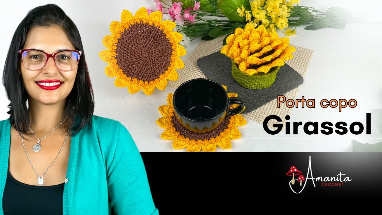 Porta copo girassol em crochê com cestinha decorativa | como fazer?