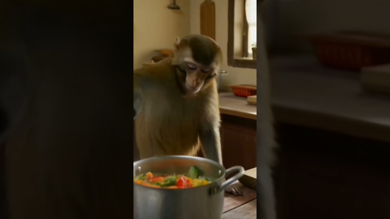 Ek Bandar ne sabji banaa raha hai 