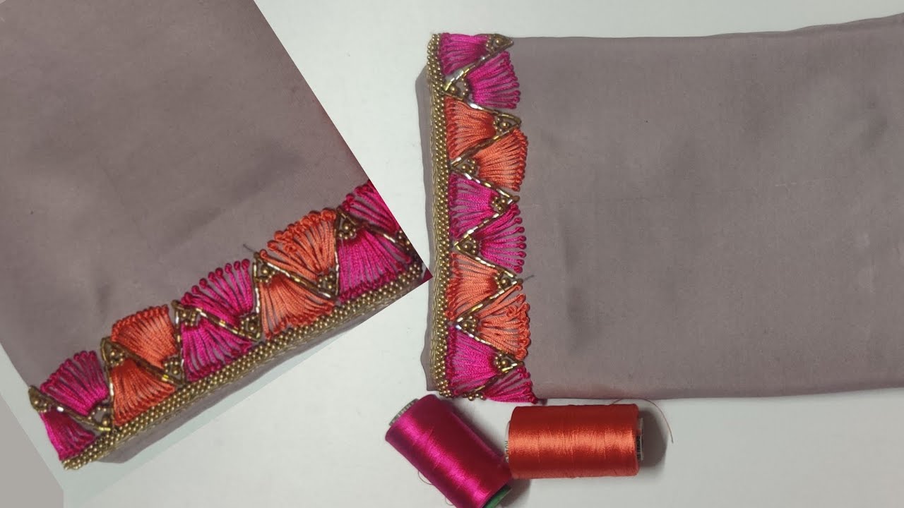 Hand Embroidery Borderline||Hand embroidery tutorial #embroidery #beadwork  @knotty_needle 