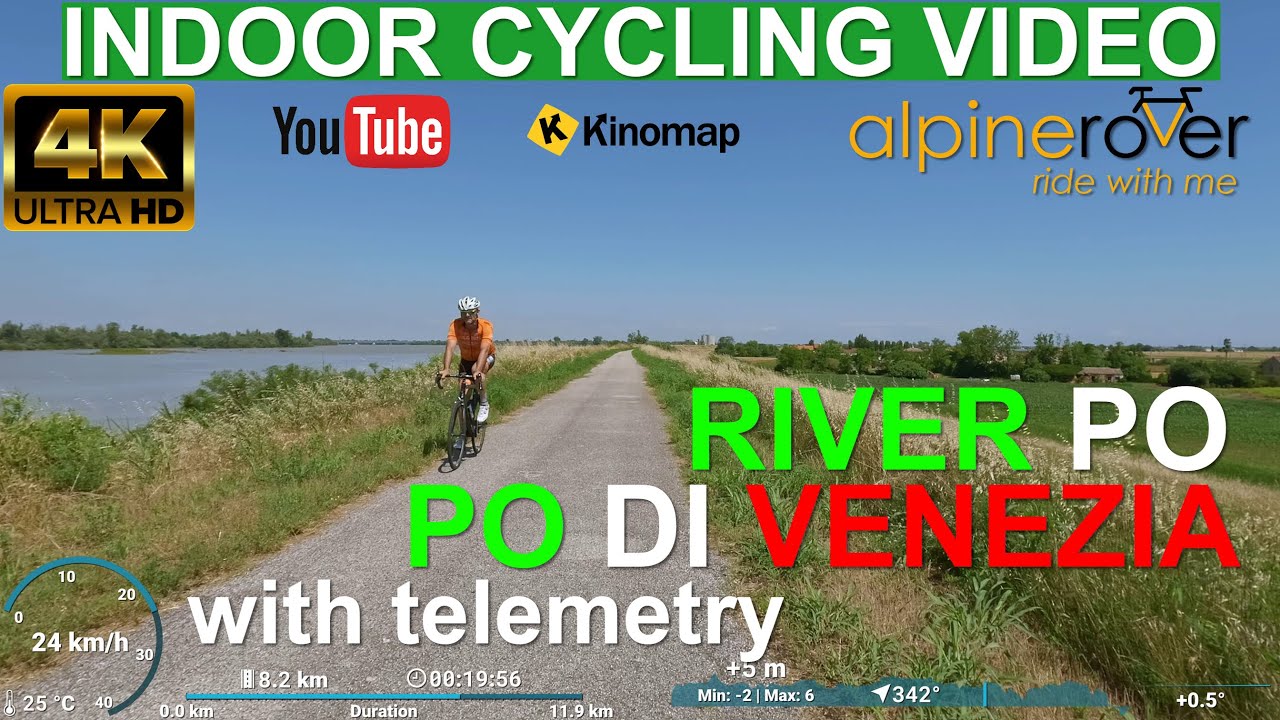 Cycling along the River Po - Indoor Cycling Video with telemetry