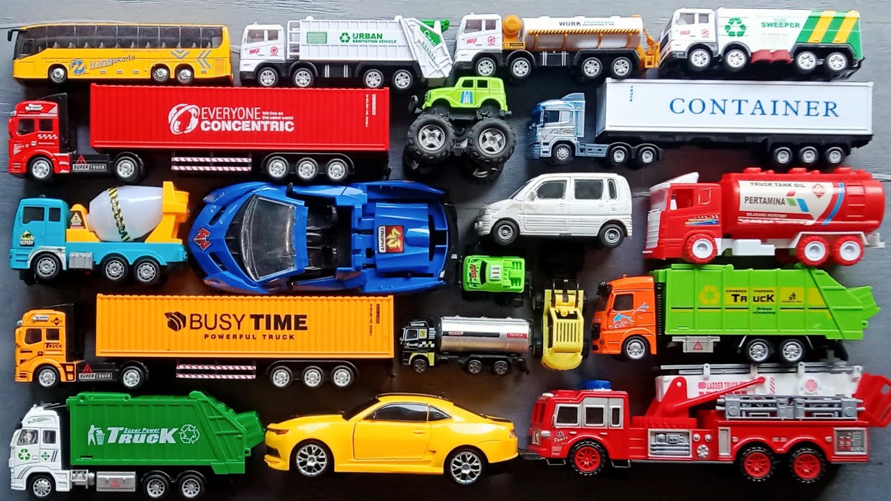 Garbage truck, monster truck, bus transjakarta, tayo, container truck, comvactor, oil truck.