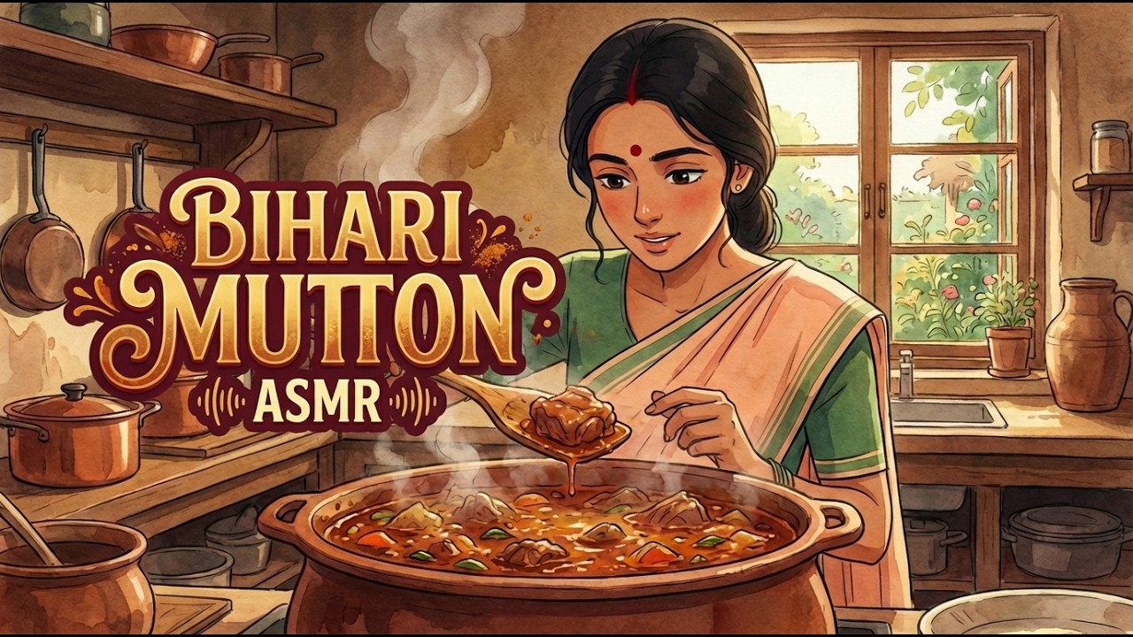 🍖 Bihari Mutton ASMR | Ghibli Style Village Cooking | Ghibli Calm ASMR