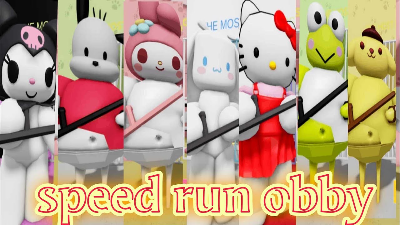Kuromi Cinnamoroll Melody Hello Kitty Keroppi Pompompuri Pochacco Prison Run (Speed Run) #roblox