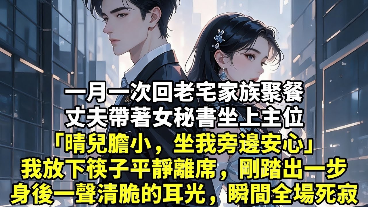 一月一次回老宅家族聚餐丈夫帶著女秘書坐上主位「晴兒膽小，坐我旁邊安心」我放下筷子平靜離席，剛踏出一步身後一聲清脆的耳光，瞬間全場死寂#現實情感#豪門言情#為人處世