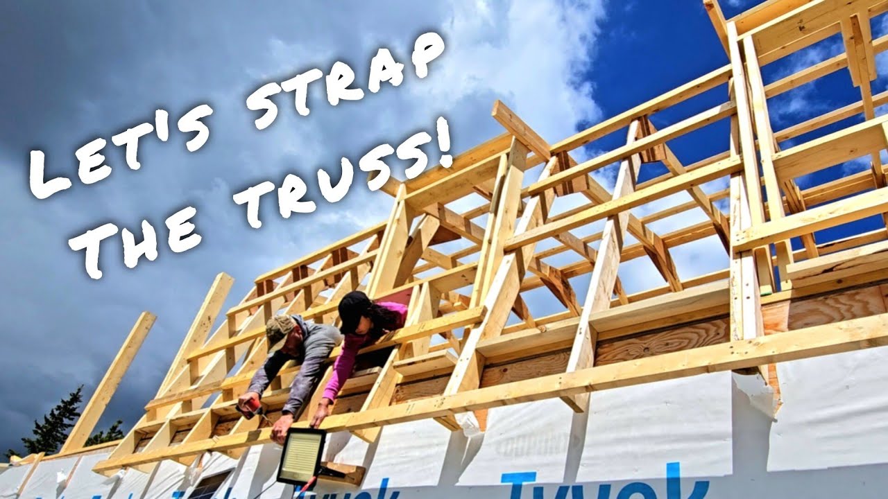 Strapping the Roof Trusses | Building GAMBREL BARNSTYLE HOME OFF GRID in the Canadian Wilderness