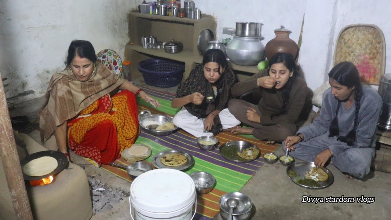 Winter Day Special Dinner | देशी भोजन | Saag Boondi Raita | Cooking | Village Life | Family Dinner