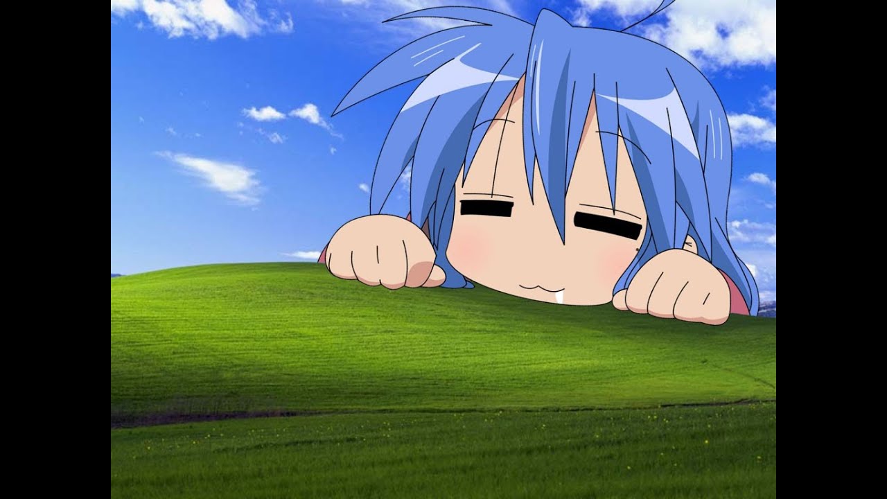 Konata mimicking the sounds of Windows XP