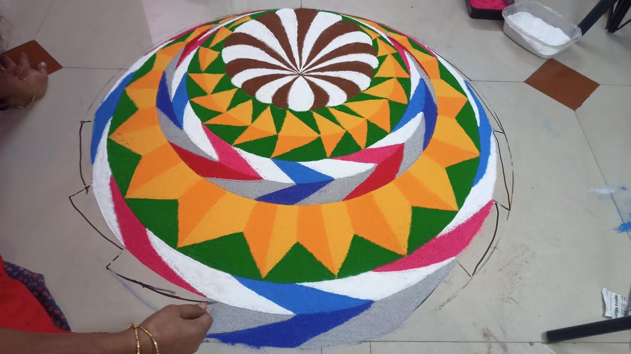 3d embossed rangoli|3d illusion Rangoli|கோவில் மேற்கூரை போன்ற 3d கோலம்|3d temple rangoli|3d kolam 
