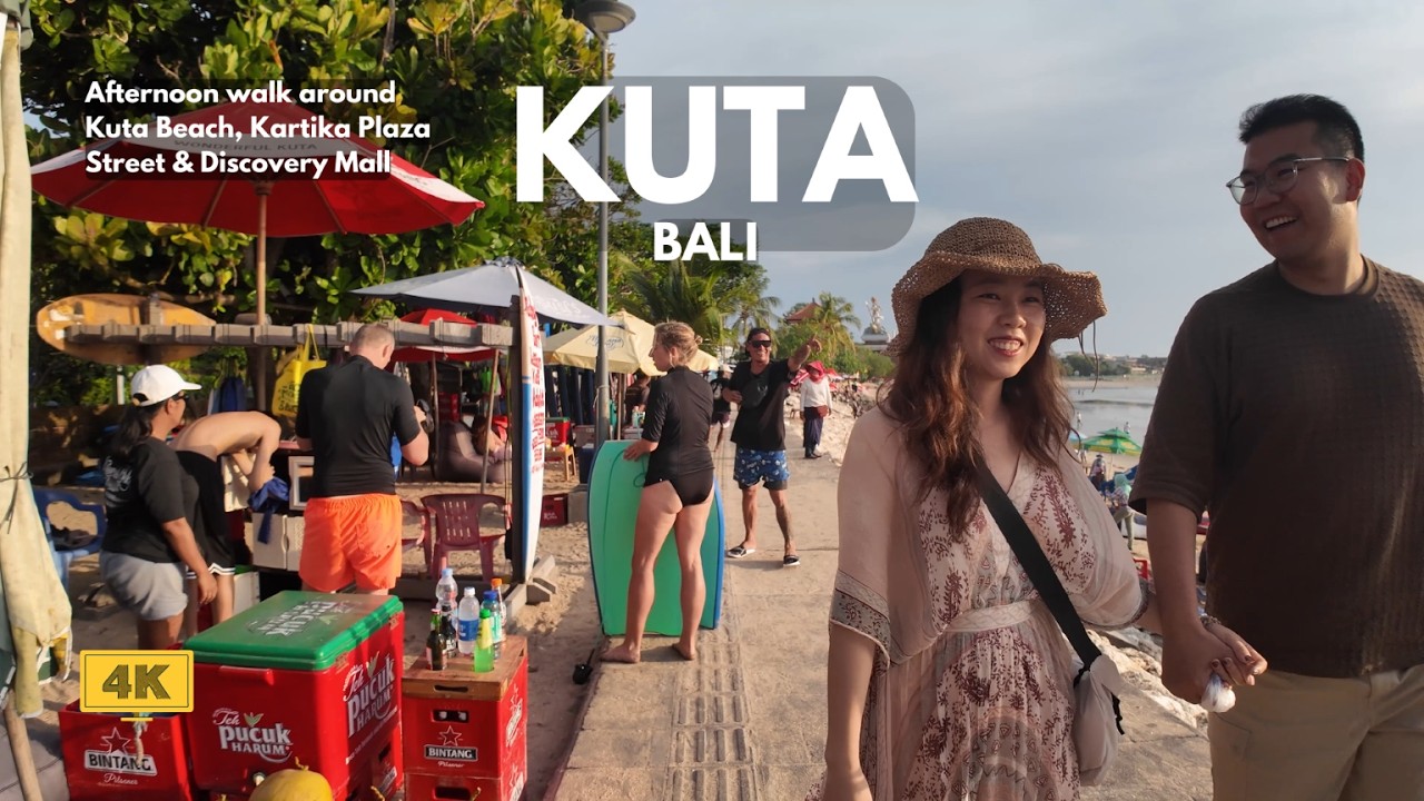 KUTA, Bali | Walk Around Kuta Beach, Kartika Plaza Street & Discovery Mall Bali Walking Tour 4K60fps