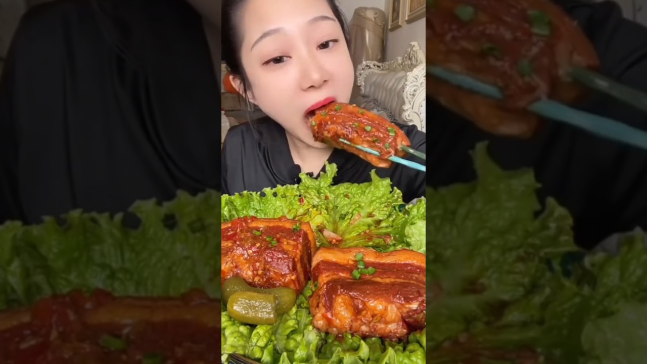 Juicy Pork Belly with Fresh Lettuce #mukbang