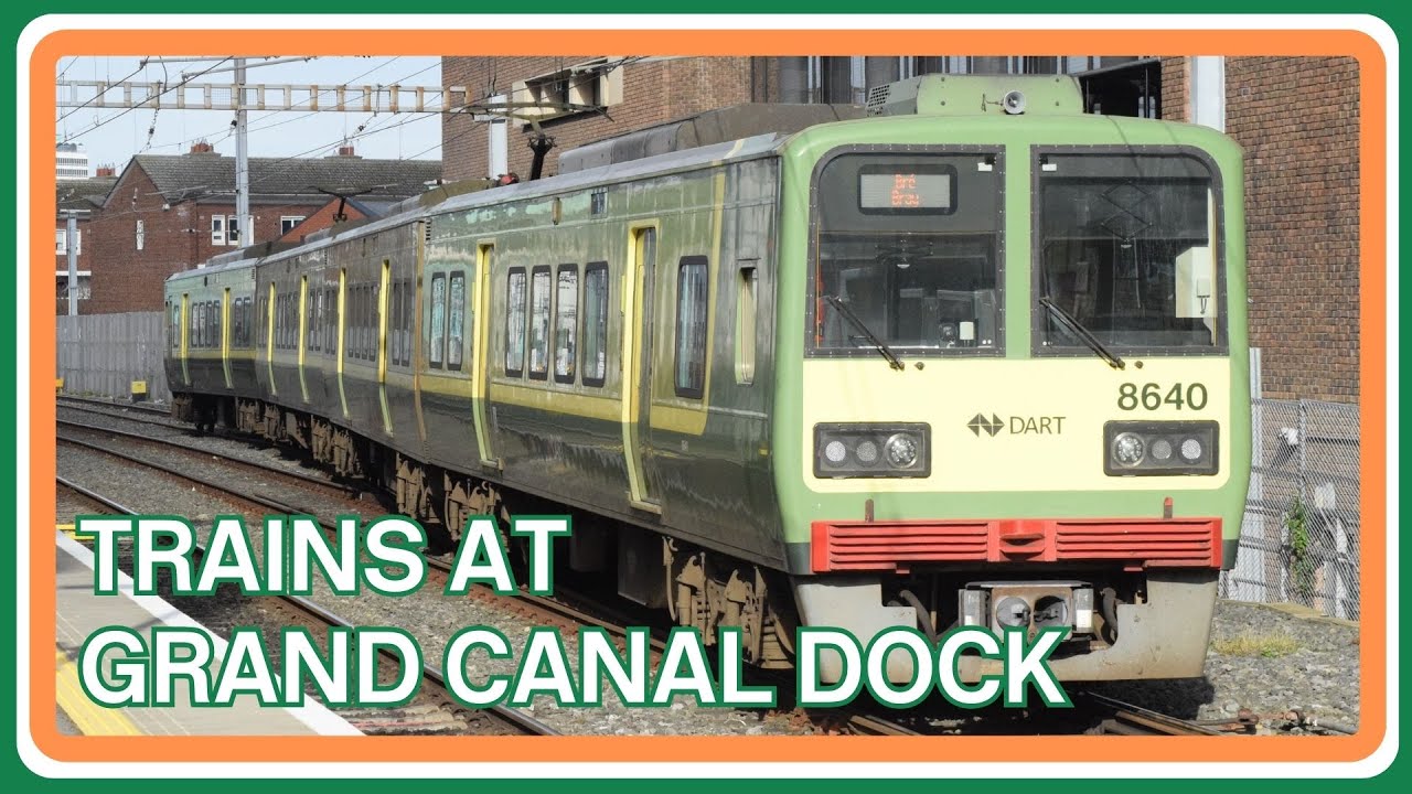 TRAINS at GRAND CANAL DOCK railway station/Traenacha ag stáisiún traenach Duga na Canálach Móire