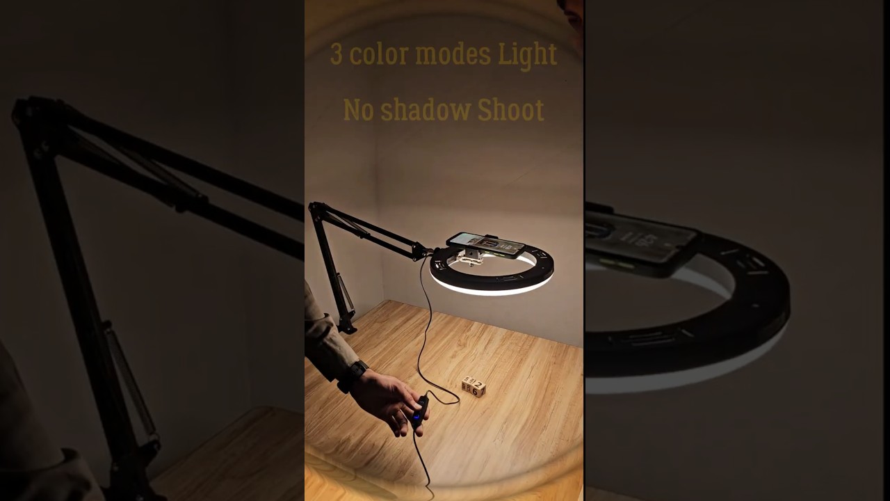 BROLAVIYA No Shadow Overhead Video Mobile Stand with 10inch Selfie Ring Light, Metal Arm