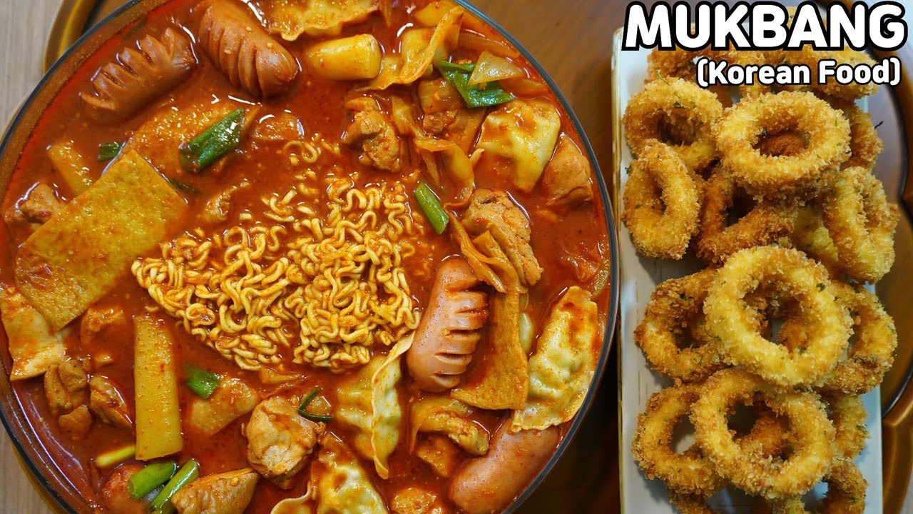 사리 듬뿍 떡볶이(닭다리살, 만두, 비엔나, 라면) 오징어튀김 먹방 요리 레시피 MUKBANG ASMR REAL SOUND EATING SHOW COOKING RECIPE