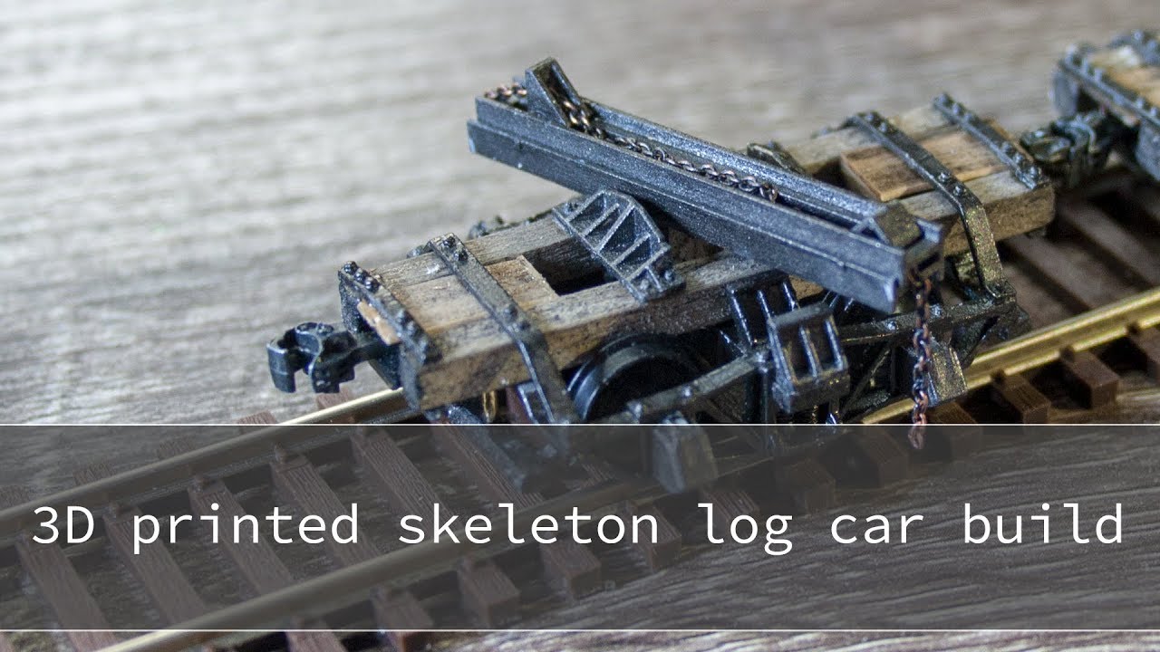 3d printed and highly detailed scratch build skeleton log car in HO scale