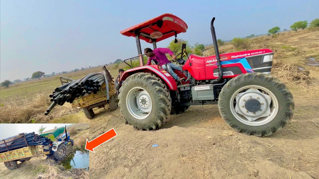 नहर में गिरी दिया ट्रैक्टर Swaraj 735 FE Stuck in Canal Pulled by Mahindra Arjun NOVO 605 2wdTractor