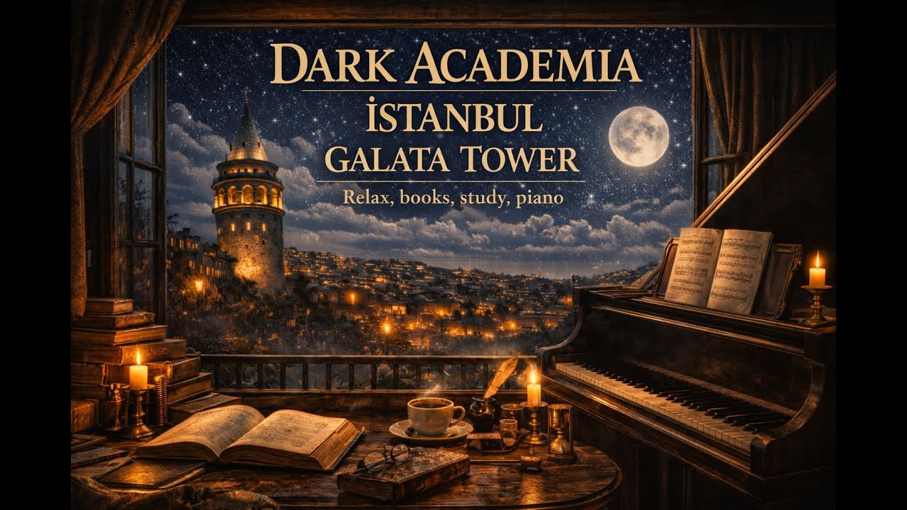 Dark Academia Istanbul 🌙 Galata Tower Ambience | Relax, Study, Books & Soft Piano