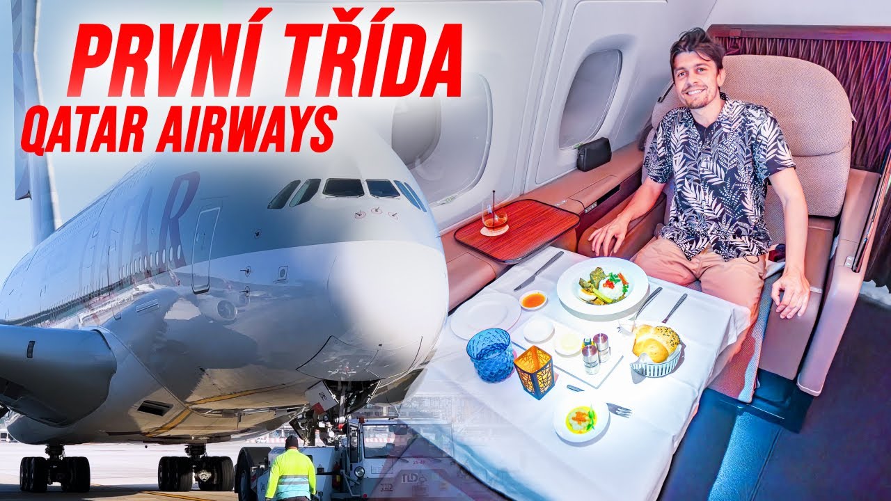 První třída v Airbusu A380 u Qatar Airways. Let z Bangkoku do Prahy.