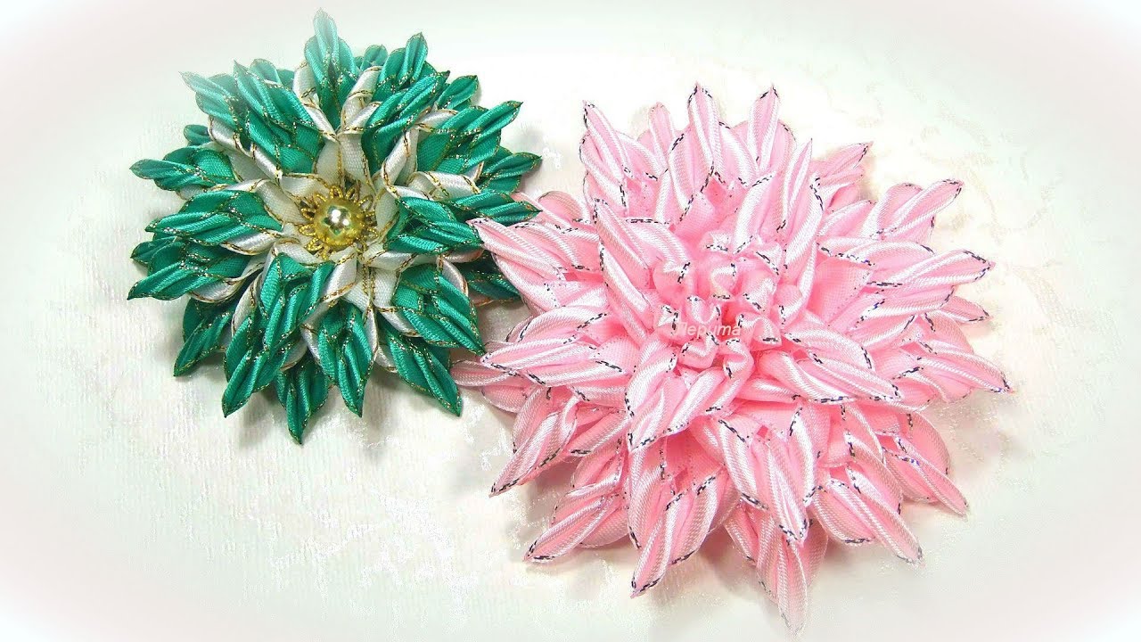 Цветы из узких лент, канзаши мк / diy satin ribbon flower