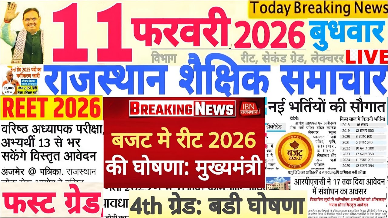शैक्षिक समाचार राजस्थान Rajasthan Shaikshik Samachar 11 February 2026 | RPSC REET RSSB 