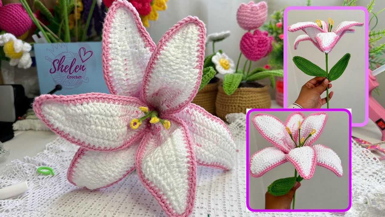 Tutorial lirio o lily a Crochet 🪷💐muy facil de hacer♥️