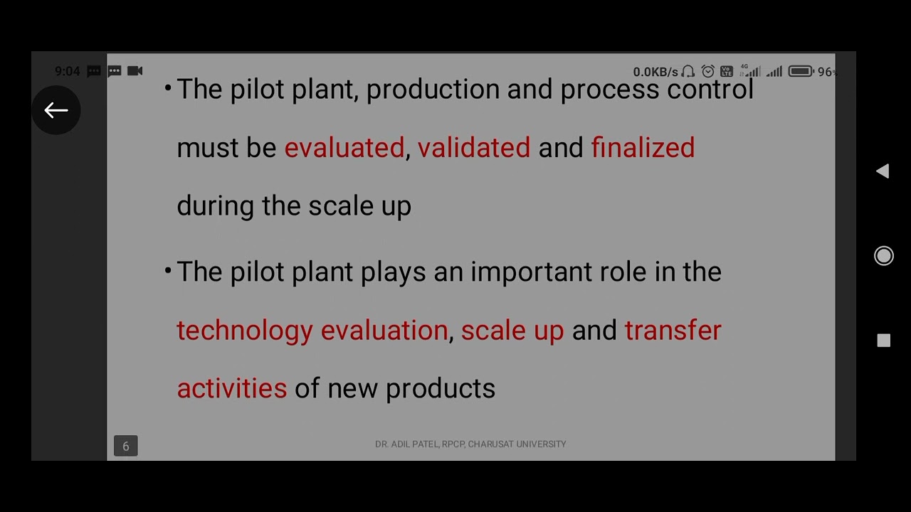INTRODUCTION OF PILOT PLANT AND SCALE UP TECHNIQUES