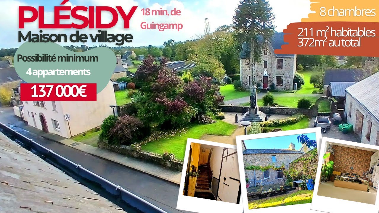 Plésidy_Maison de village_211m² habitables de suite_8 chambres OU 4 appartements_cour extérieure