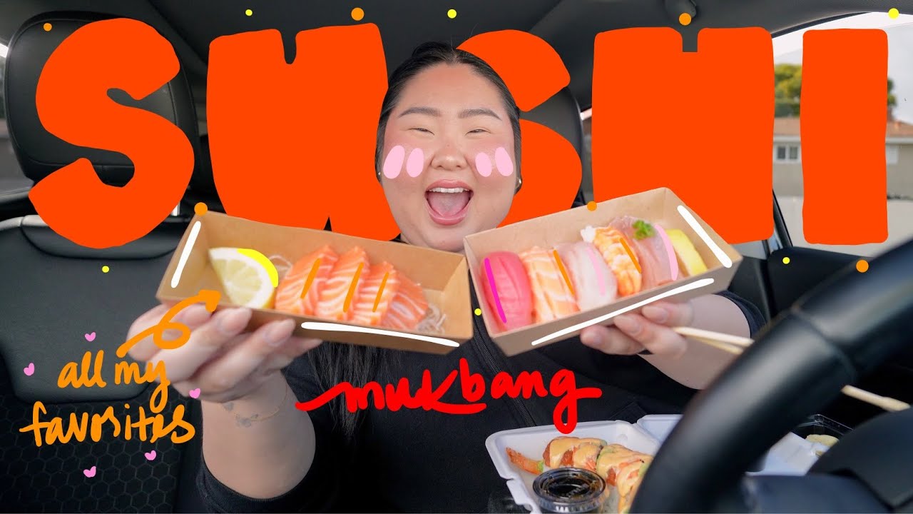 FAVORITE SUSHI MUKBANG 먹방 Salmon + 5pc Sushi + HUGE TIGER ROLL | Goodbye 20s