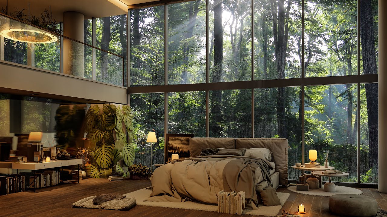 🌤️Wake Up in Forest Luxury Bedroom with Piano Jazz Music - Relaxing Jazz for Work , Study
