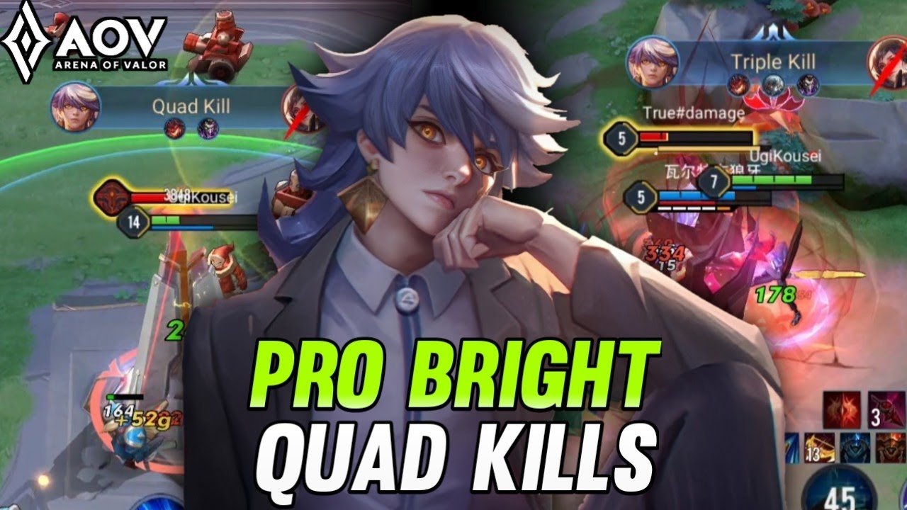 AOV : BRIGHT GAMEPLAY | PRO BRIGHT QUAD KILLS - ARENA OF VALOR | RoV | LiênQuânMobile | 펜타스톰