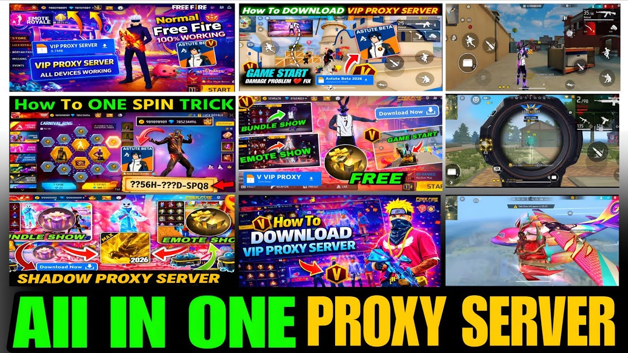 Free Fire All-In-One Proxy Server 🔥 Emote Show + Bundle Show + One Spin Trick | Diamond| KT Family